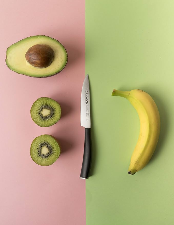 Arcos Paring knife 4 inches Nitrum Stainless Steel.Paring Knife for Peeling Fruits and Vegetables. Ergonomic Polypropylene Black Handle. Series Tango