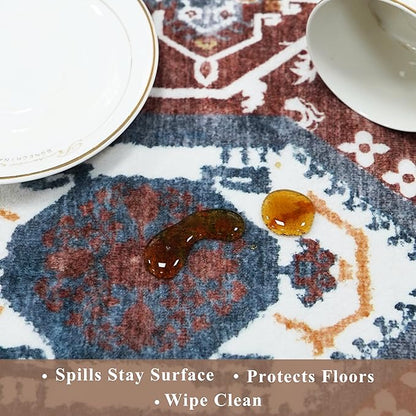 Washable Non-Slip Kitchen Rugs Set of 3 – Boho Soft Mats and Runner for Bathroom, Entryway, Hallway Room – Stain-Resistant Low-Pile Indoor Carpet (Red, 2x3+2x4+2x5)
