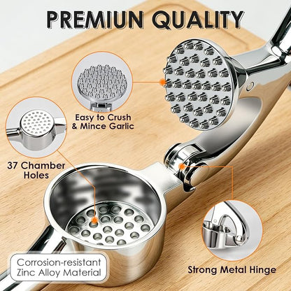 TACGEA Kitchen Garlic Press Set, Rust Proof Garlic Mincer Tool with Silicone Garlic Peeler and Brush