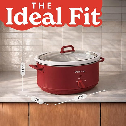 Gourmia Slow Cooker - 7 Quart Removable Ceramic Pot, Manual Controls with 3 Temperature Settings, Dishwasher Safe Crock and Glass Lid, Red