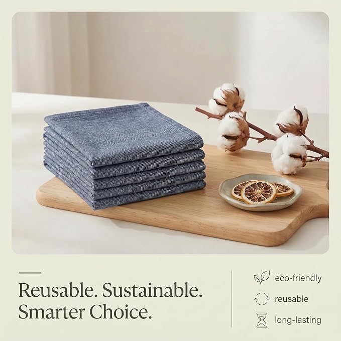 Urban Villa Kitchen Towels Premium Quality 100% Cotton Solid Kitchen Towels Set of 6 Ultra Soft Size 20X30 Inches Chambray Black/White Color Kitchen Towel Highly Absorbent Kitchen Towels