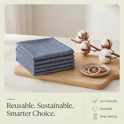 Urban Villa Kitchen Towels Premium Quality 100% Cotton Solid Kitchen Towels Set of 6 Ultra Soft Size 20X30 Inches Chambray Black/White Color Kitchen Towel Highly Absorbent Kitchen Towels