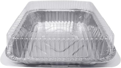 Fig & Leaf (35 Pack) 8” x 8” Square Baking Cake Pans with Plastic Dome Lids | Heavy Duty l Disposable Aluminum Foil Tins l Portable Food Containers l Perfect for Roasting Oven Toaster Cooking