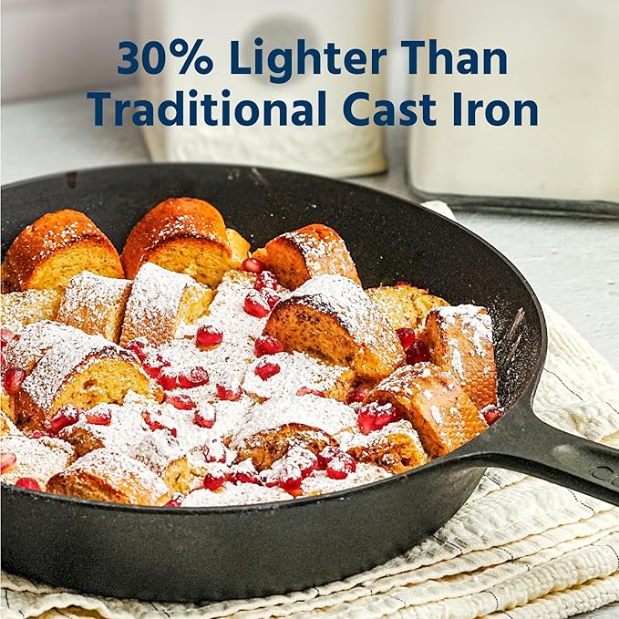 COOKLIFE 10 Inch Lightweight Pre-Seasoned Cast Iron Skillets with Stainless Steel Lid - Smooth Polished Surface, Easy to Clean Cast Iron Pan Use in the Oven, on the Stove or Grill