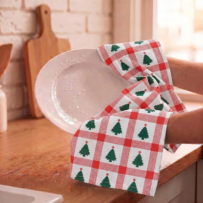 Urban Villa Christmas Kitchen Towels Christmas Tree Print Premium Quality 100% Cotton Dish Towels Mitered Corners Ultra Soft (Size: 20X30 Inches) Highly Absorbent Bar Towels & Tea Towels - (Set of 6)