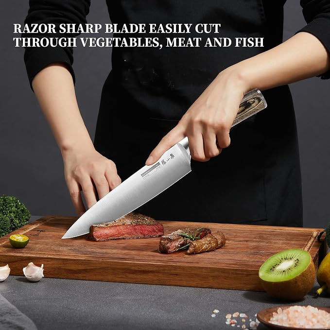 ZHANG XIAO QUAN Chef Knife, 8 Inch 1.4116 German Steel Sharp Kitchen Knife with Pakkawood Handle, Comfortable for Cooking Cutting