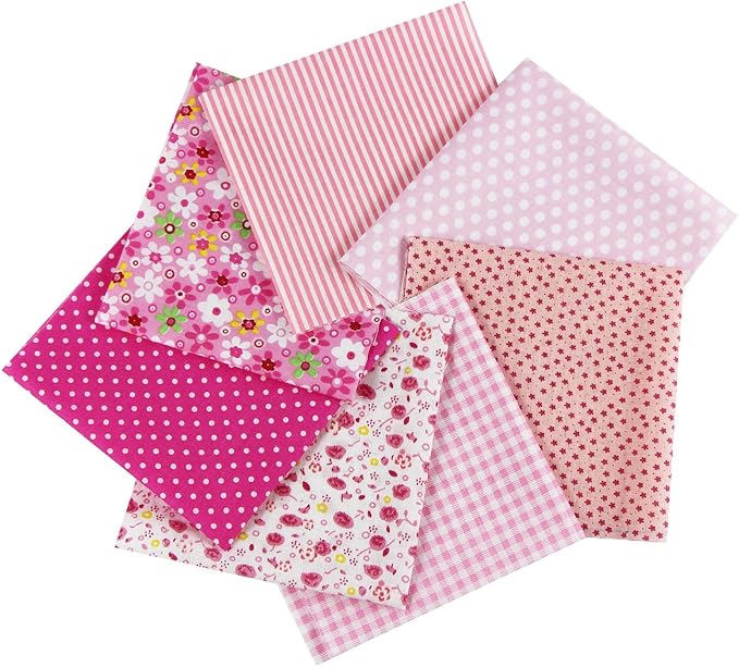 aufodara 7pcs 20” x 20” Cotton Fabric Squares Patchwork Bundle Making Supplies Quilting Weight 120 g/m² for Sewing Quilt DIY Artcraft Handwork (Pink)