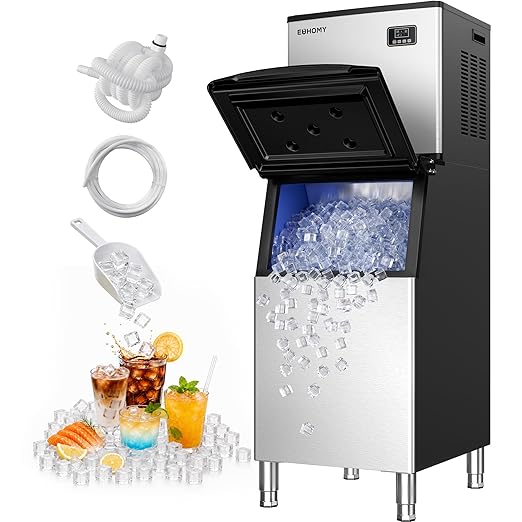 EUHOMY Commercial Ice Maker Machine 500Lbs/24H, SECOP Compressor&ETL Approval, Industrial Ice Machine, 250Lbs Storage, Ice Ready in 8-15 min, Stainless Steel Ice Maker for Bar/Cafe/Restaurant/Business