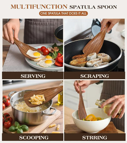 2Pcs Wooden Spatula Spoon, Multifunction Cooking Spoon for Nonstick Cookwares, Heat Resistant Acacia Wooden Spoon Spatula for Cooking, Mixing, Scooping, Scraping, BPA-Free, 11.6 x 2.8 Inch