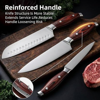 3-Piece Kitchen Knife Set – Includes Ultra-Sharp Chef Knife, High Carbon Stainless Steel Blades with Ergonomic Pakkawood Handles, Professional Knives Set for Kitchen, Elegant Gift Box