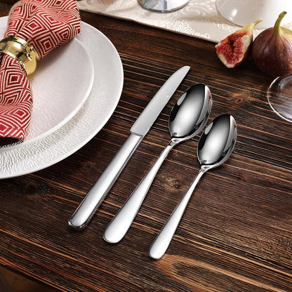 KEAWELL Premium 65-Piece Louise Silverware Set, 18/10 Stainless Steel, Service for 12, Fine Flatware Set, Smooth and Exceptional mirror finish, Dishwasher Safe (65)