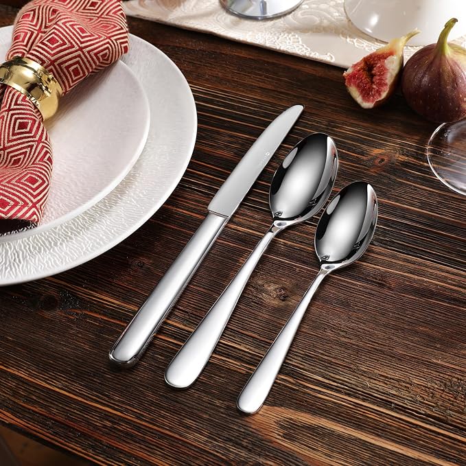 KEAWELL Premium 45-Piece Louise Silverware Set, 18/10 Stainless Steel, Service for 8, Fine Flatware Set, Smooth and Exceptional mirror finish, Dishwasher Safe (45)