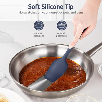 600ºF Heat Resistant Silicone Spoons: U-Taste Flexible Baking Spoon Spatula & Cooking Scoop Spoonula, Seamless Kitchen Utensils for Serving, Scraping, Scooping in Non-Stick Cookware (Midnight Blue)