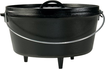 Lodge Seasoned Cast Iron Camp Dutch Oven with Lid - 8 Quart - Dual Handles - Seasoned Cast Iron Cookware with Steel Handle & Strong Lid for Heavy- Duty Camping Cookware