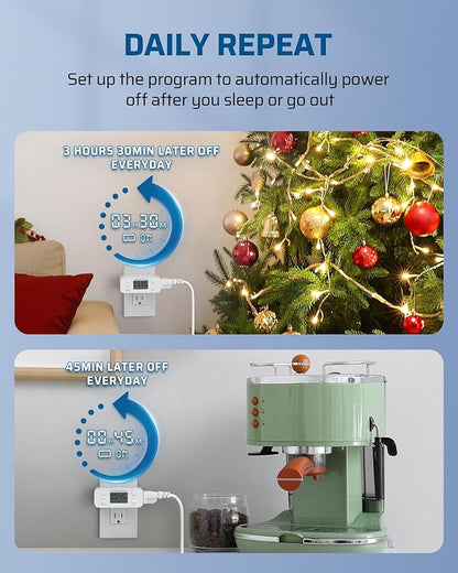 DEWENWILS 2 Pack Indoor Countdown Timer Outlet, Timers for Electrical Outlets Indoor, Large Screen and Repeat Function, Up to 36 Hours, Auto Shut Off for Fan, Lights, Charger, 125V 60Hz