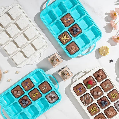 Vinino Silicone Brownie Pan with Dividers, 1 Pack Mini Loaf Pan for Baking Individual, Nonstick 12 Cups Square Muffin Cupcake Pans with Metal Reinforced Frame-Cream
