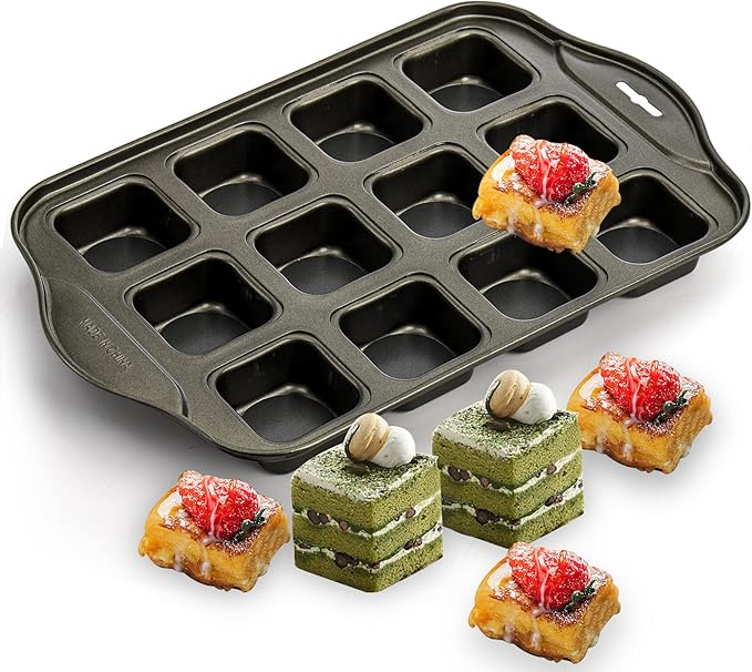 Tosnail 2 Pack 12 Cavity Mini Cheesecake Pan with Removable Bottom, All Edges Brownie Pans, Square Cupcake Muffin Pan, Small Bread Loaf Mold - Square