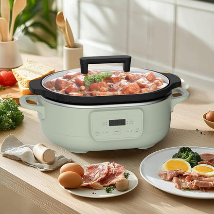 MAGNIFIQUE 6 Quart Programmable Slow Cooker Removable Healthy Nonstick Pot - Small Kitchen Appliance for Family Dinners - Serves 6+ People - Heat Settings: Keep Warm Sage Green