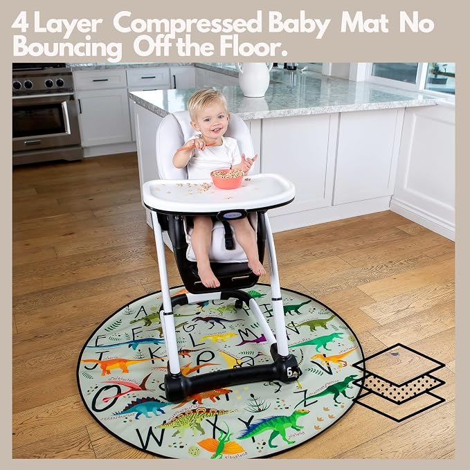 Splat Mat for Baby – Under High Chair Floor Mat Protects Wood, Vinyl and Carpet from Spills – Waterproof 4 Layer Baby Mat Bundle with Waterproof Matching Smock (51” x 51”)