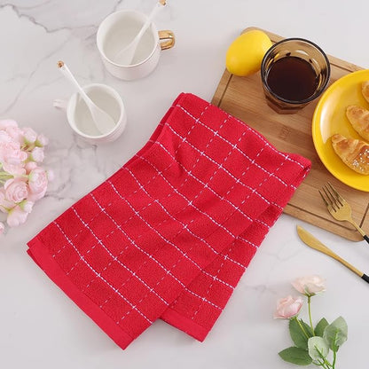 Mordimy 100% Cotton Terrycloth Kitchen Towels and Dishcloths Sets, Soft and Absorbent Checkered Dish Towels, Quick Drying Dish Rags for Washing Dishes, 4 Pack 16" x 26" & 4 Pack 12" x 12", Red