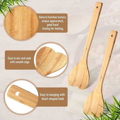 Heart Shaped Wooden Spoon 12 Inch Bamboo Kitchen Utensils Love Heart Spatula Kitchen Serving Spoons for Mixing Cooking Baking Stirring Hostess Gifts Mother's Day Wedding (8 Pcs)