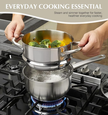 KOCH SYSTEME CS Stainless Steel Cookware Set 10 Piece, 18/10 Stainless Steel Pots and Pans Set for Professional Cooking, Kitchen Cookware Sets, Induction Compatible, Pots and Pans Set, Cooking Set