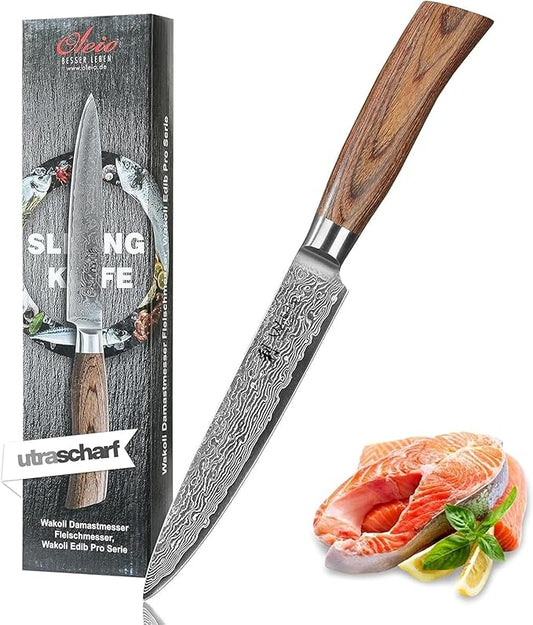 Wakoli EDIB Pro Damascus Carving Knife – Japanese Style Meat Slicer | 6.7-Inch Blade Made of 67-Layer Damascus Steel with VG10 Core | Ergonomic Pakkawood Handle | Professional Carving Tool