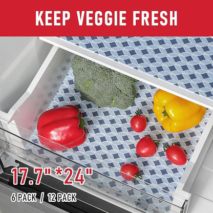 Cooyes 6 Pack Cloth Shelf Liners 17.7" × 24", Non-Slip Refrigerator Liners Machine Washable, Refrigerator Drawer Mats for Glass Shelves and Kitchen Cabinets, (Light Blue)