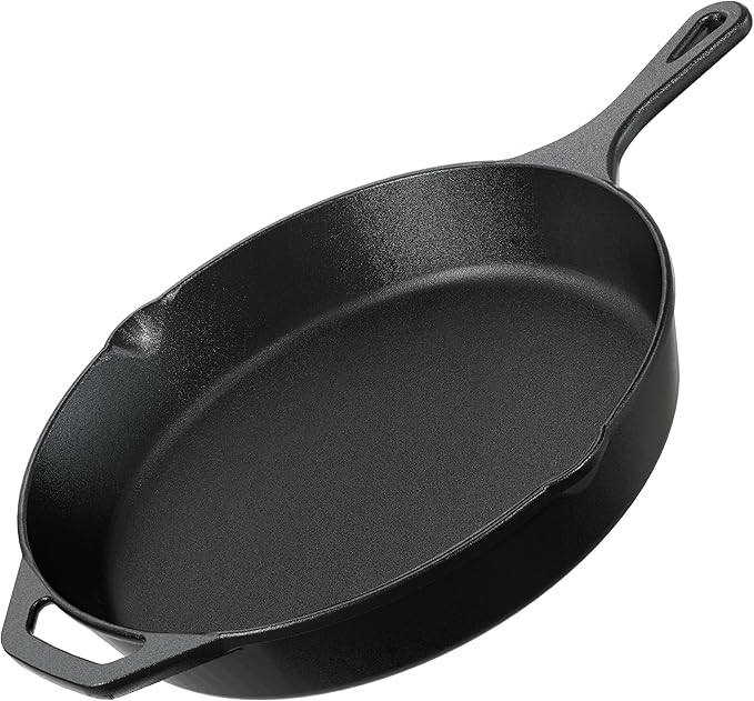 Utopia Kitchen Premium Cast Iron Skillets 12 Inch, Chef's Pan, PFAS-Free, Pre-Seasoned Frying Pan, Stovetop, Oven, Campfire and Grill Large Skillet, Even Heat Distribution Cast Iron Pan - Black