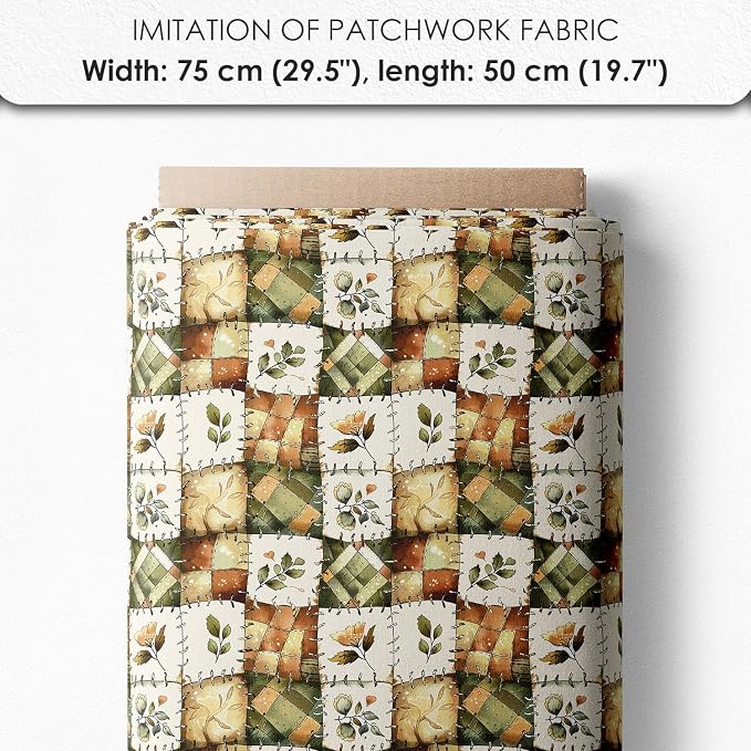 Rustic Patchwork Cotton Fabric Panel – 6 Designs (10"×10" inch Each) + Bonus Patchwork Sheet 29.5"×19.6" inch, 100% Cotton 140 GSM