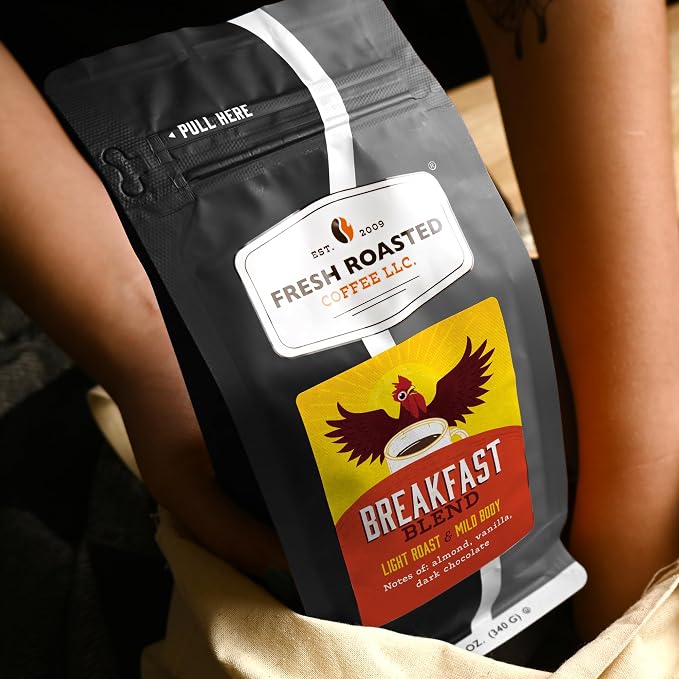 Fresh Roasted Coffee, Breakfast Blend Whole Bean Coffee, Light Roast, Kosher, 12 oz