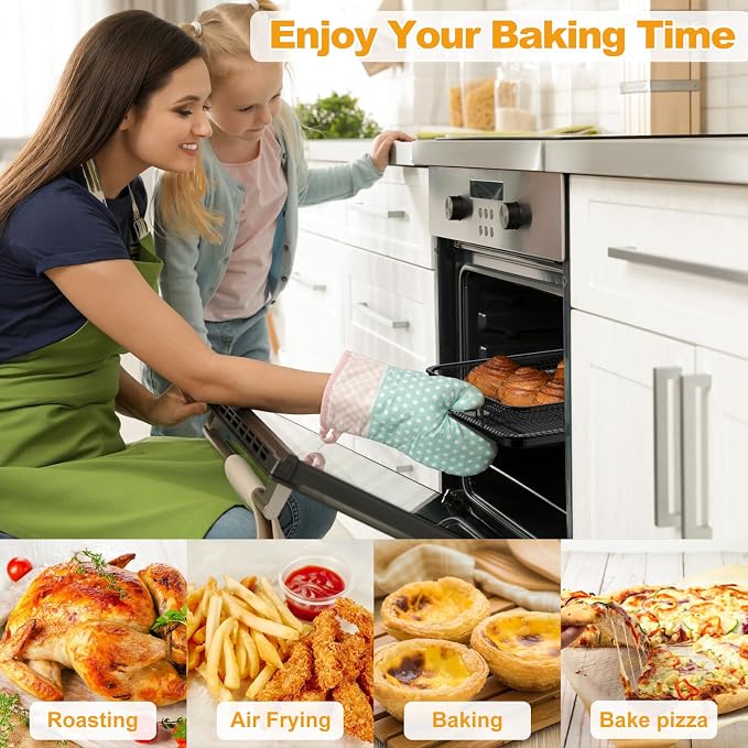 DONGULI Air Fryer Basket Oven - 2 Set Large Air Fryer Basket and Tray Stainless Steel Oven Air Fryer Rack Pan Accessories for Baking (L-2 Pack-Black-15.7"x11.8")
