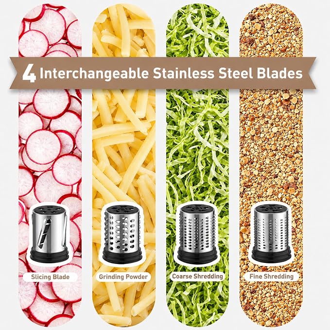 Stainless Steel Cheese Grater Attachment for KitchenAid Stand Mixer,4 Drum Blades for Slicing and Shredding Cheese & Vegetables,Dishwasher Safe Kitchen Prep Accessory for Salad Prep