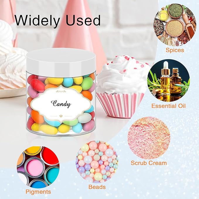 PeacePeo Plastic Jars 6 OZ, 48 Pcs Plastic Jars with Lids Round Wide Mouth Slime Containers with White Lids Empty Small Storage Jar for Travel, Home Kitchen Food, Arts Crafts