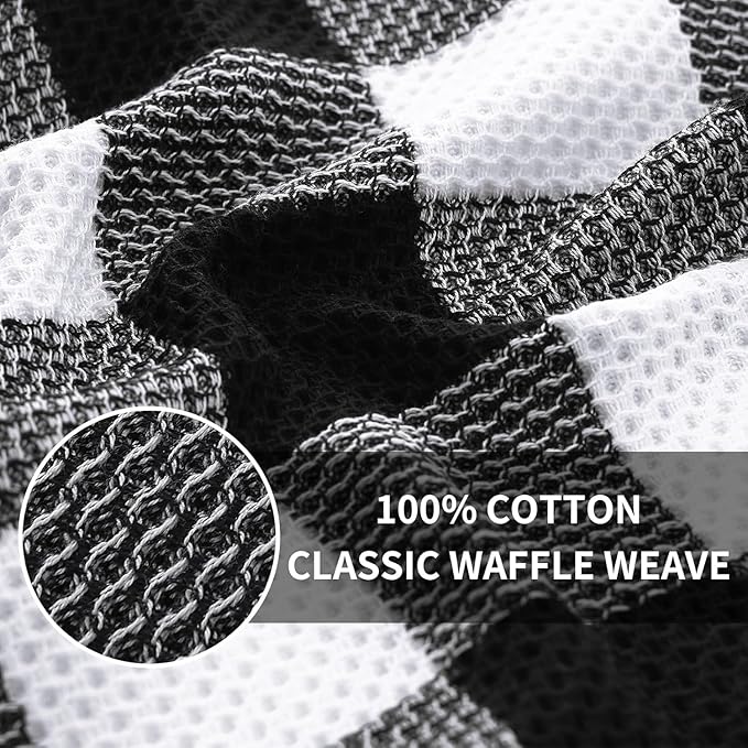 Homaxy Kitchen Towels and Dishcloths Set, 12 x 12 and 20 x 28 Inches, Set of 8 100% Cotton Waffle Weave Check Plaid Kitchen Dish Towels, Super Soft and Absorbent Dish Cloths, White & Black
