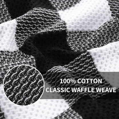 Homaxy Kitchen Towels and Dishcloths Set, 12 x 12 and 20 x 28 Inches, Set of 8 100% Cotton Waffle Weave Check Plaid Kitchen Dish Towels, Super Soft and Absorbent Dish Cloths, White & Black