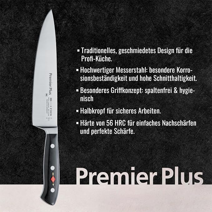 F. DICK – Premier Plus Chef Knife - Classic kitchen knife with 8.3" blade & 56 HRC - Ideal for meat & vegetables - Ultra sharp - Stainless steel - Ergonomic handle - High carbon - Made in Germany