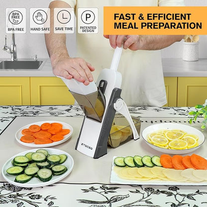 Safe Mandoline Slicer for Kitchen, Vegetable & Food Cutter, Thickness Adjustable 0.1-8 mm. Easy to Clean, Storage, Kitchen Faster Slice Artifact (Only Slice, Grey)