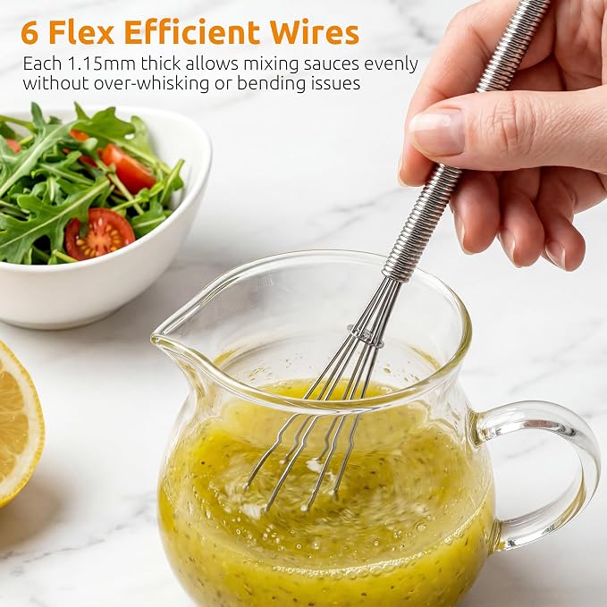 U-Taste 7" Mini Whisk for Cooking: 18/8 Stainless Steel Small Metal Kitchen Wisk, Tiny Hand Mixing Tool for Coffee, Egg, Sauce, 6-Wires Compact Head for Baking, Beating in Bowl, Mug, Jar (Set of 2)