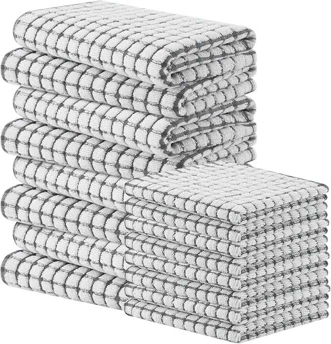 Homaxy Kitchen Towels and Dishcloths Set, 16 x 25 and 12 x 12 Inches, Set of 16 Cotton Terry Kitchen Dish Towels, Super Soft and Absorbent Dish Cloths, Grey