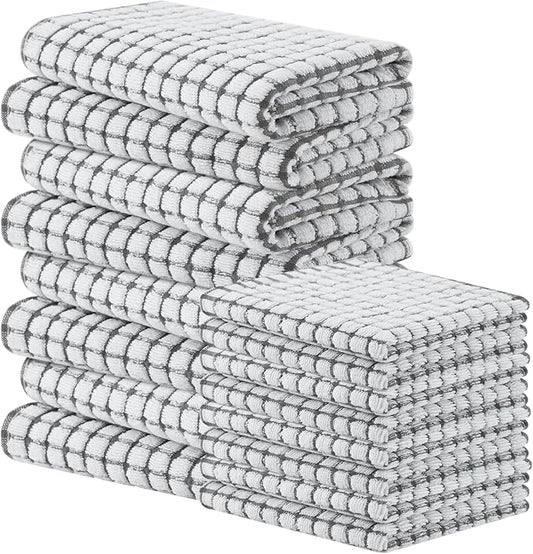 Homaxy Kitchen Towels and Dishcloths Set, 16 x 25 and 12 x 12 Inches, Set of 16 Cotton Terry Kitchen Dish Towels, Super Soft and Absorbent Dish Cloths, Grey