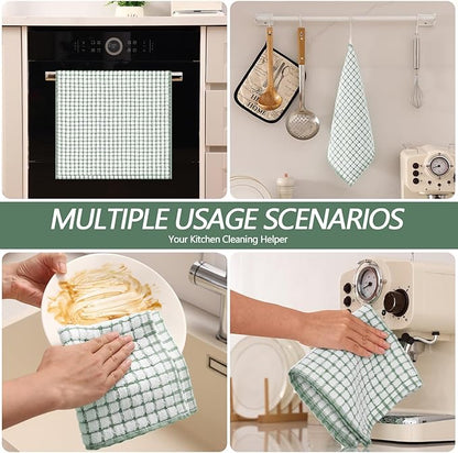 Homaxy Kitchen Towels and Dishcloths Set, 16 x 25 and 12 x 12 Inches, Set of 12 Cotton Terry Kitchen Dish Towels, Super Soft and Absorbent Dish Cloths, Grass Green