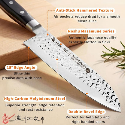 6.7 Inch Santoku Knife, Made in Japan, Full Tang AUS-6 High Carbon Molybdenum Stainless Steel Japanese Chef Knife with Hammered Blade, Kitchen Knife Gifts for Men and Women