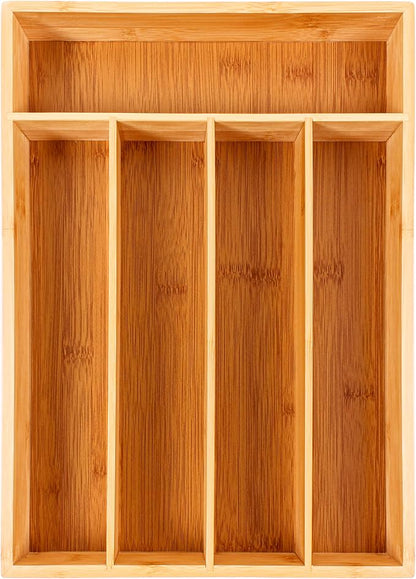 BergHOFF Bamboo Flatware Organizer 5-slot, 13.75" x 9.75", Natural, Fit in most kitchen drawer, great for spoons, forks, knives, scissors, peelers, chef tools