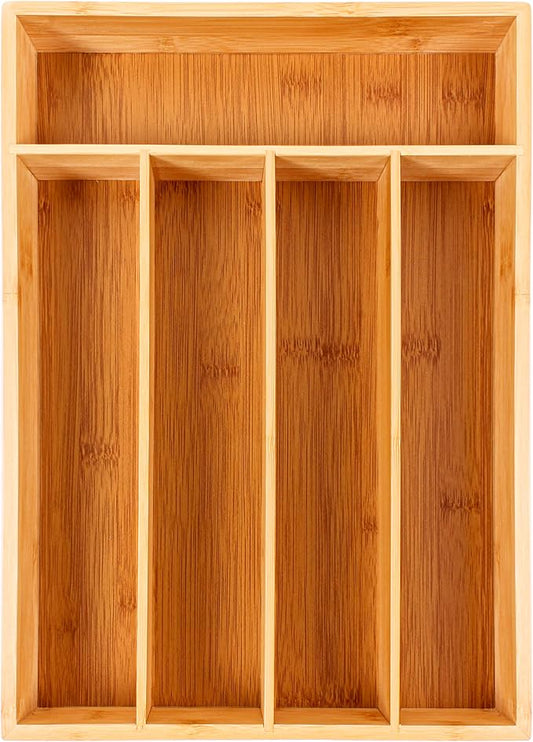 BergHOFF Bamboo Flatware Organizer 5-slot, 13.75" x 9.75", Natural, Fit in most kitchen drawer, great for spoons, forks, knives, scissors, peelers, chef tools