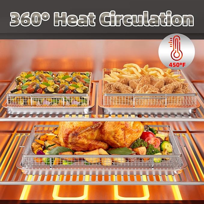Air Fry Basket for Oven, 25% Thicker, OPENICE 3 Set Oven Air Fryer Basket and Tray with Magnetic Cheat Sheet, Crisper Tray and Pan for Oven with Air Fry Option