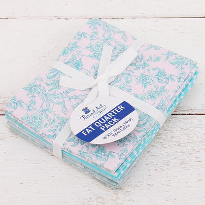 Threadart Exclusive 5 Fat Quarter Bundles - Light Aqua Vintage Prints 100% Cotton Fabric - Premium 100% Cotton Quilting Fabric - No Duplicates - Full Size Fat Quarters 18"x21" - Light Aqua