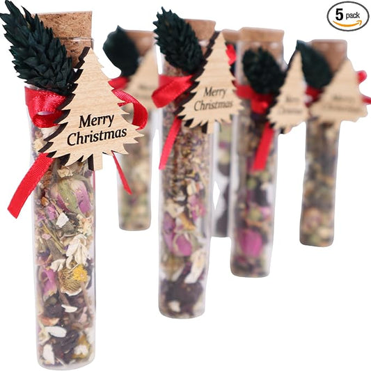 HTF Pack of 5 Christmas Decorations, Tea Party Favors for Women, New Years Eve Party Supplies, Christmas Gifts, Coworker New Year, Happy Holiday Personalized Tea Favors (CH, Tree)
