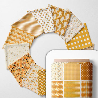 Cotton Satin Patchwork Fabric Panel – 35 Designs, 20×20 cm Squares, Single Piece 150×110 cm, Yellow Patchwork Quilt Fabric (Golden Harvest Patchwork Set, 35pcs 8x8 inch)