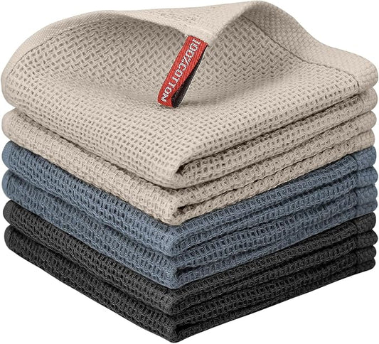 Nialnant 6 Pack Dish Cloths,100% Cotton Waffle Weave Kitchen Towels,Soft and Absorbent Kitchen Dish Rags, Dish Towels for Washing Dishes-12x12 Inches
